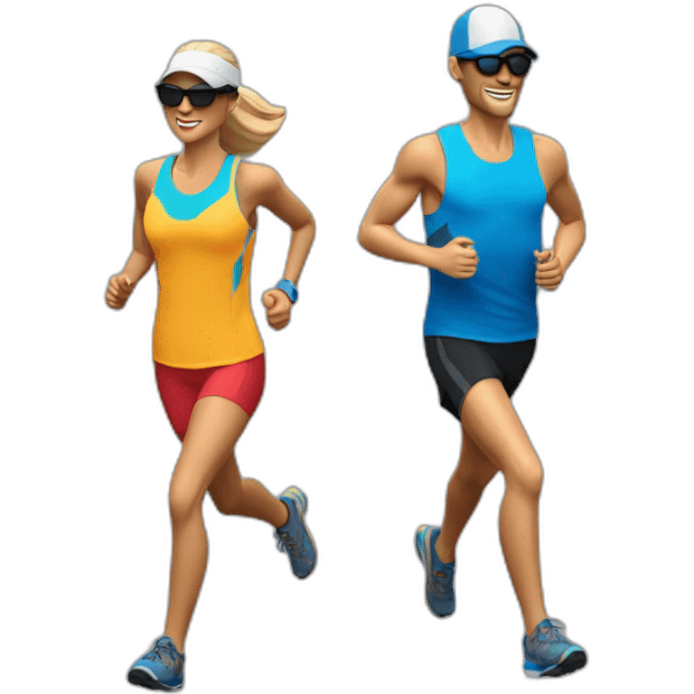 a pair of trail runners running with cap a light Running Vest and a pair of sunglasses emoji