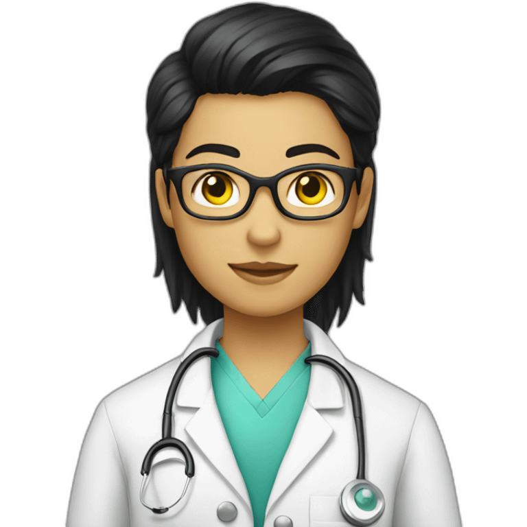 The Young eye doctor with black hair yellow face emoji