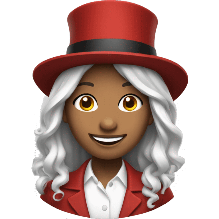 smiling girl-skin white-hair brown-in red top hat emoji