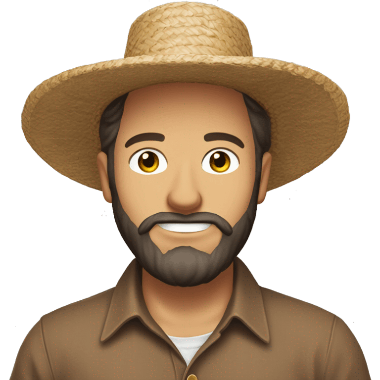 amish brown straw hat and small beard without mustache white skin brown button down shirt half body one photo  emoji