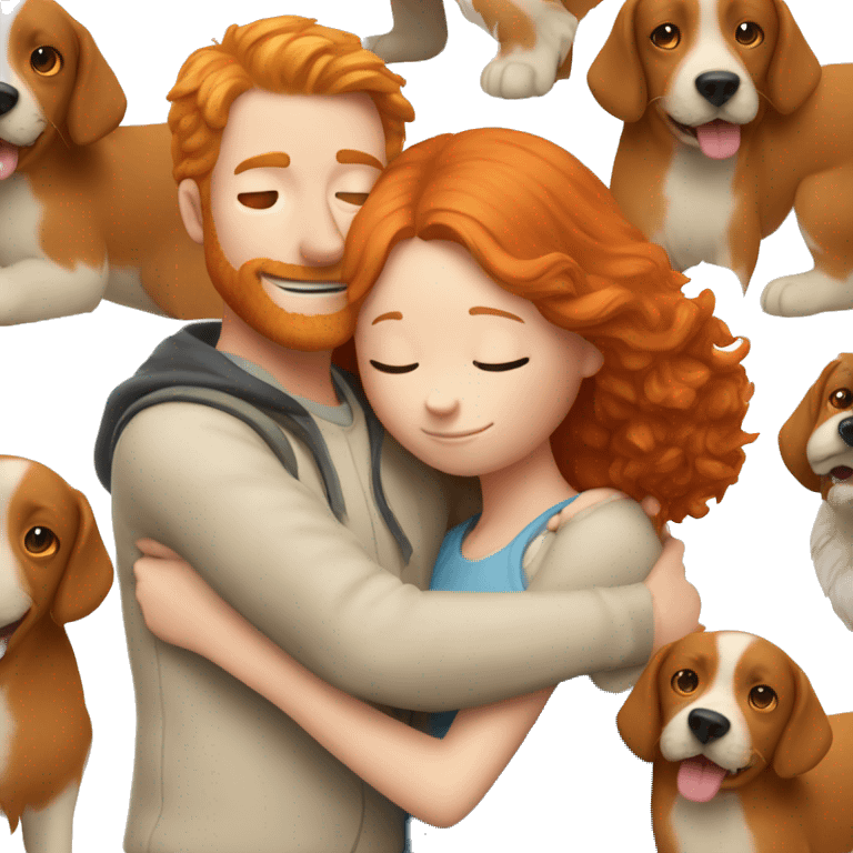 A ginger dog and a redhead girl hug emoji