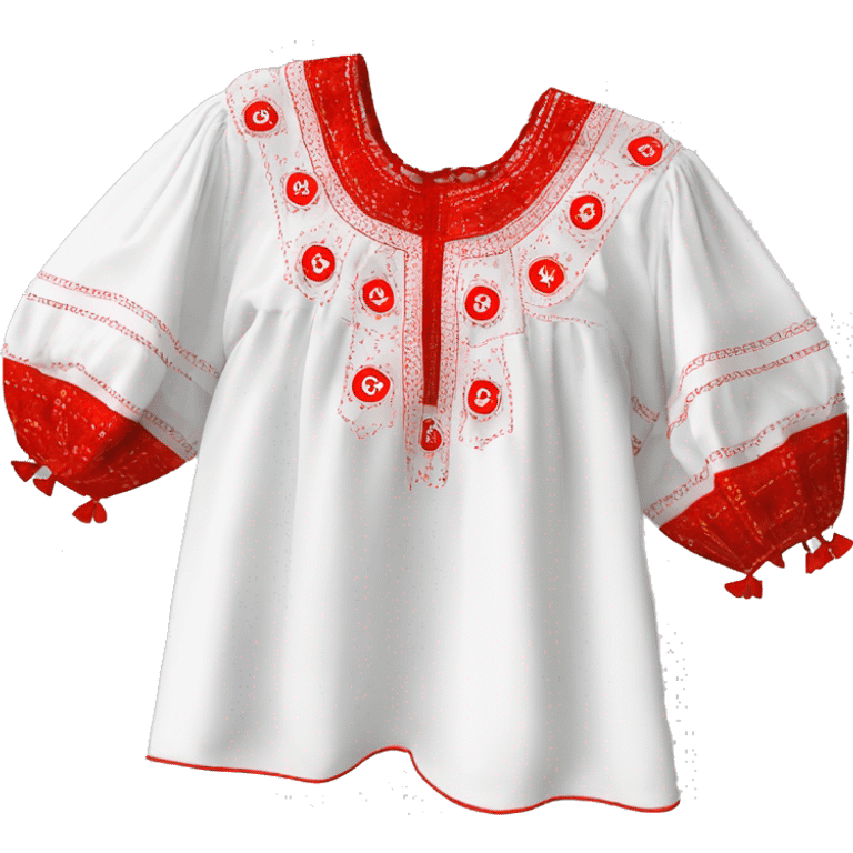  Blouse vyshyvanka, white with red round embodiary on sleeves emoji