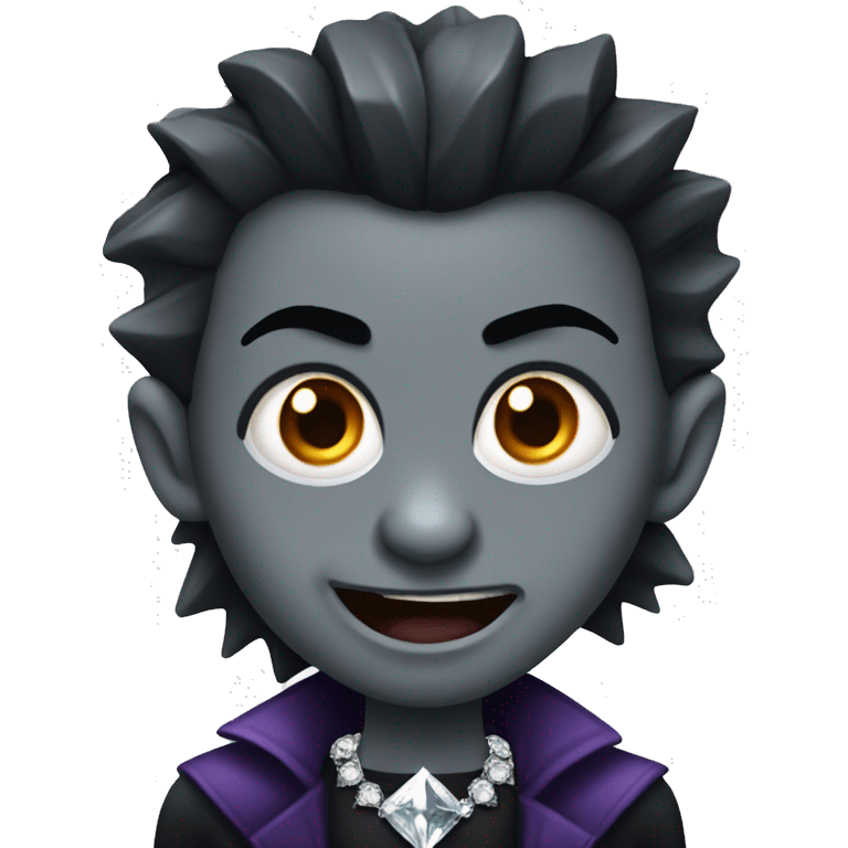 Vampire with grey skin, black spiked hair, and shiny diamond necklace emoji