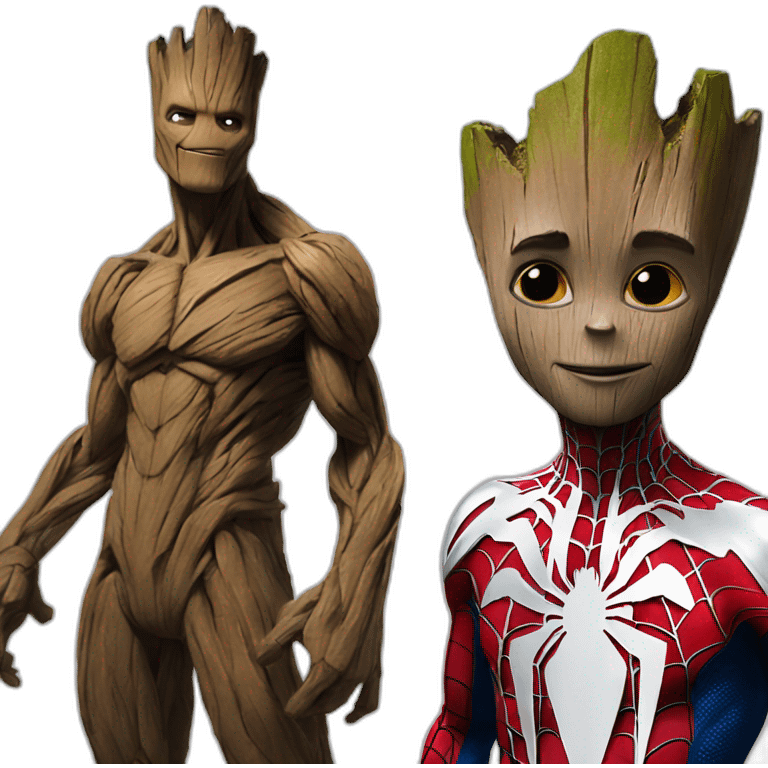 groot prend une photo avec spiderman emoji