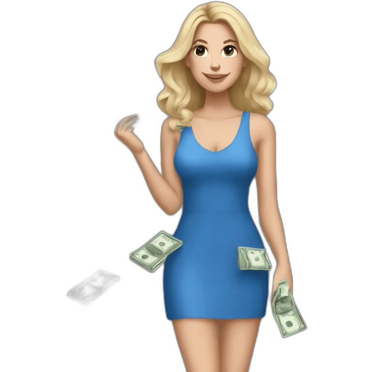 yasmin brunet Realistc white girl in a blue dress her hair out holding the money emoji