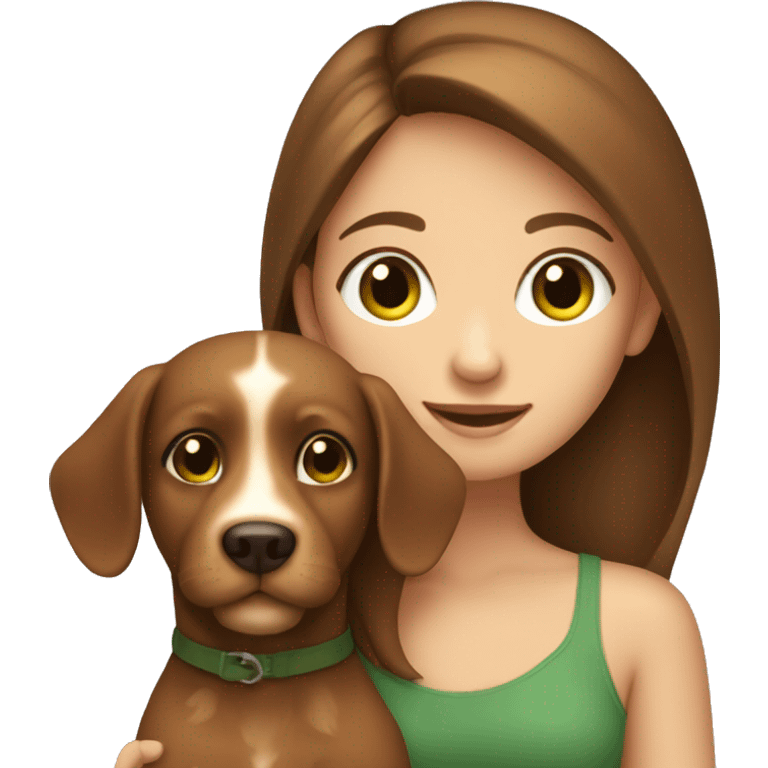 brown hair green eyed girl holding tan dog emoji