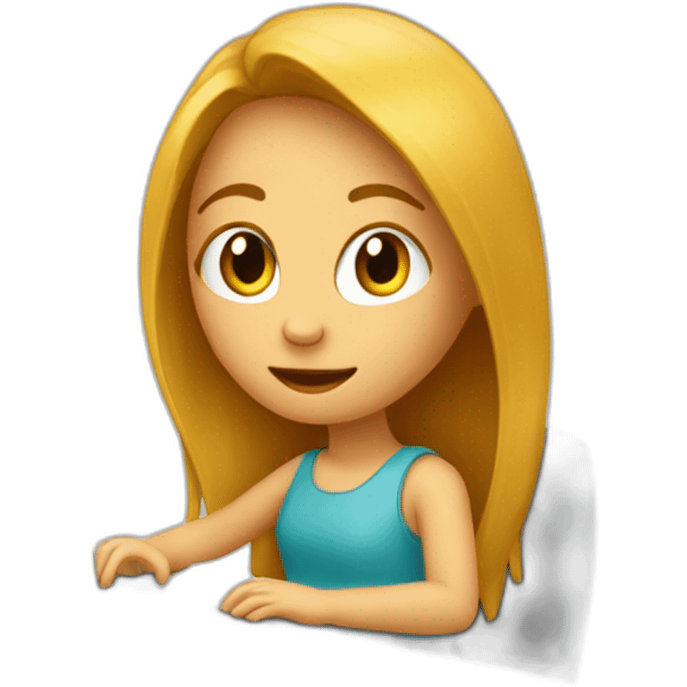 a girl sitting behind a computer, hacking it emoji