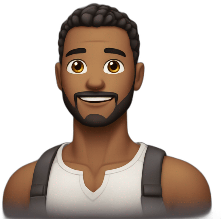 brown skin male, black fade haircut approximately 32 years old, good beard, chest up, confident emoji