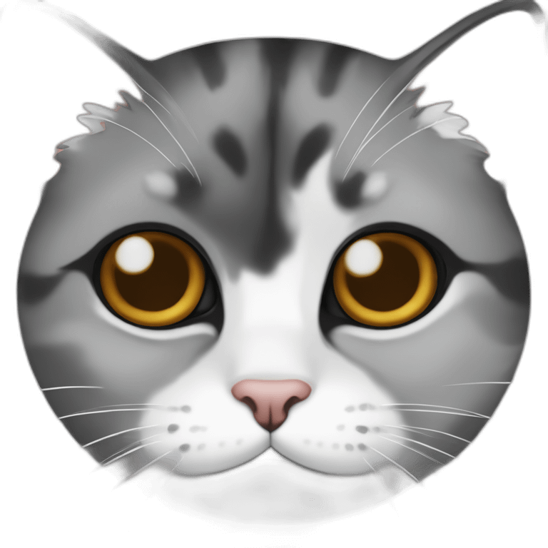 senior fat diluted calico cat, white chin, black nose, grey ears, grey and white emoji