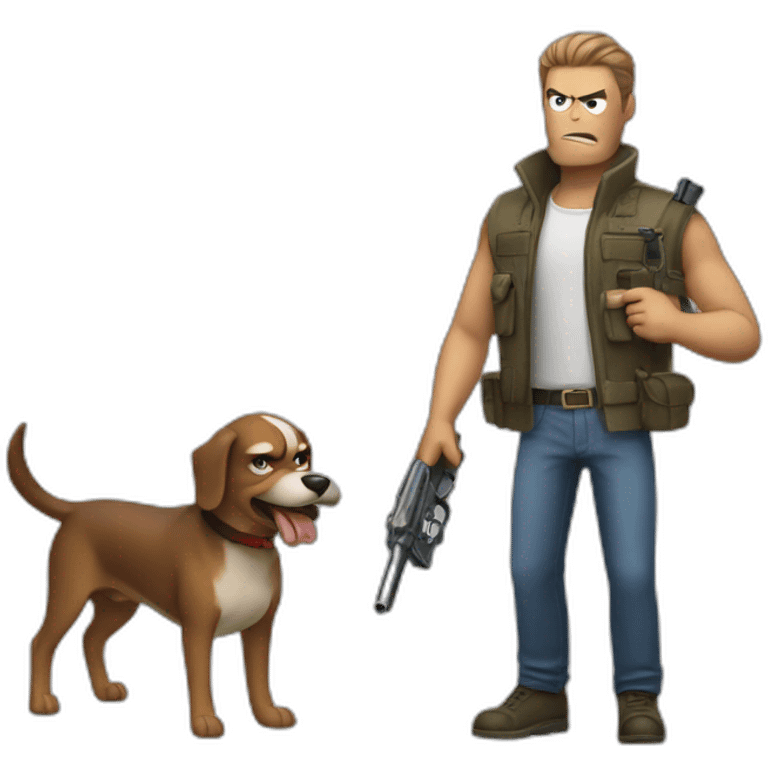 angry man with a dog and a gun  emoji