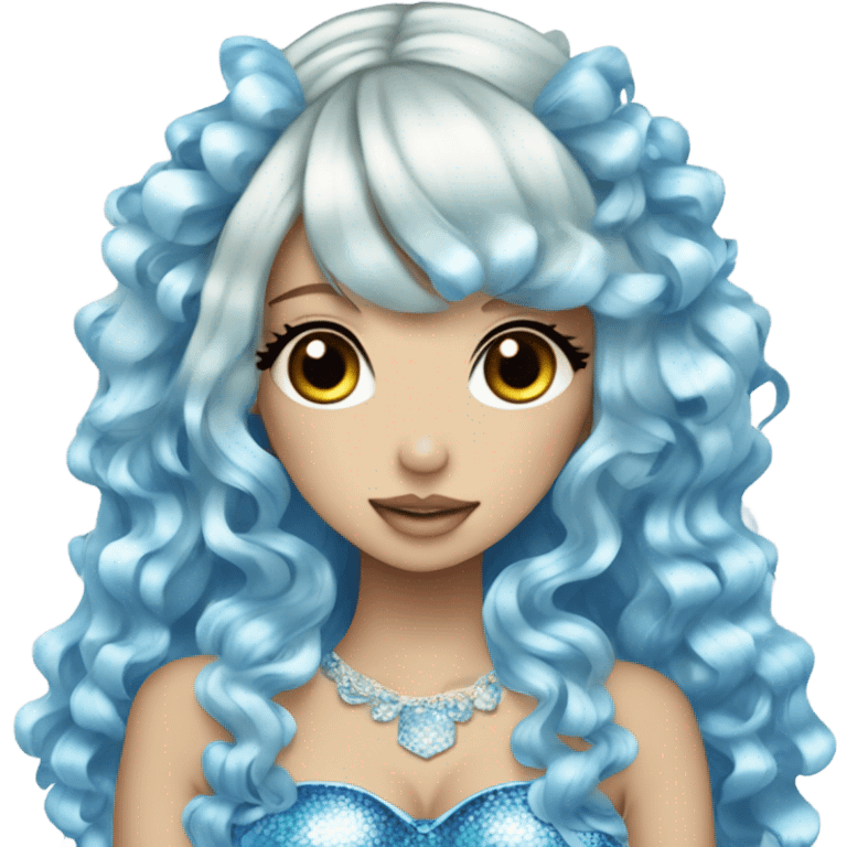 hime gyaru siren, blue skin, fish scales emoji