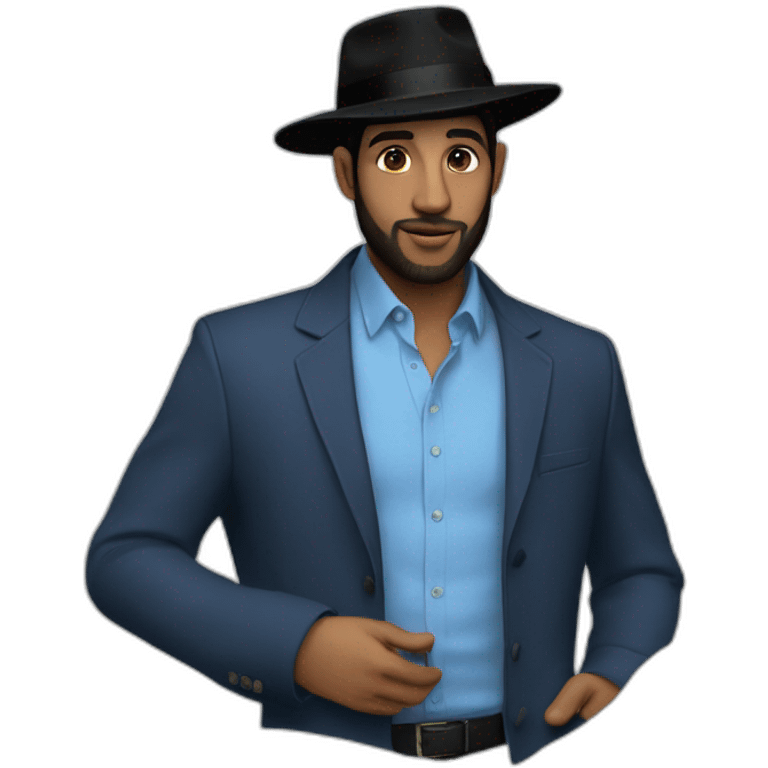 Hasidic Man in blue button down shirt, blazer, black fedora emoji