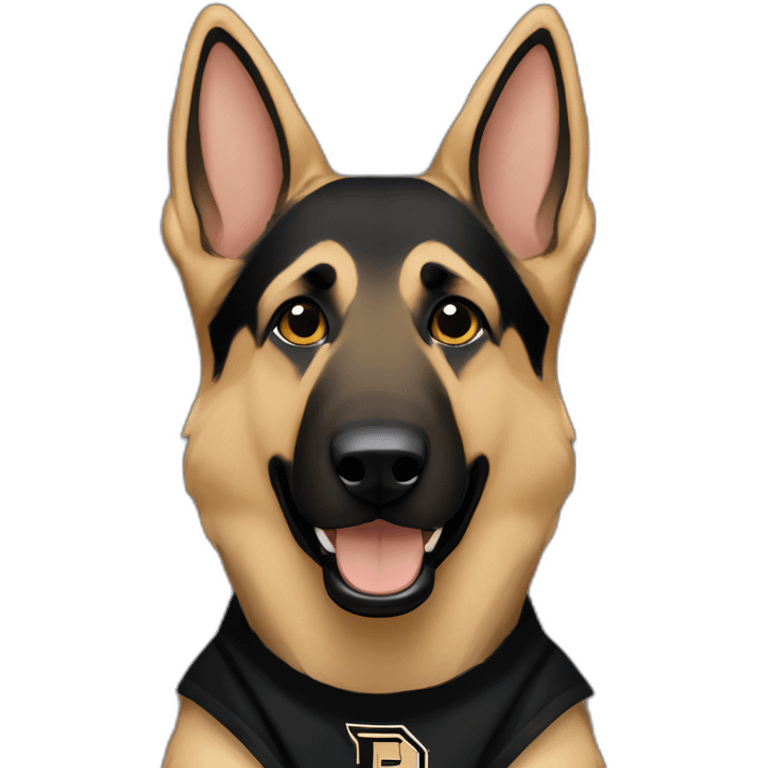 German shepherd wearing Purdue boilermaker jersey emoji