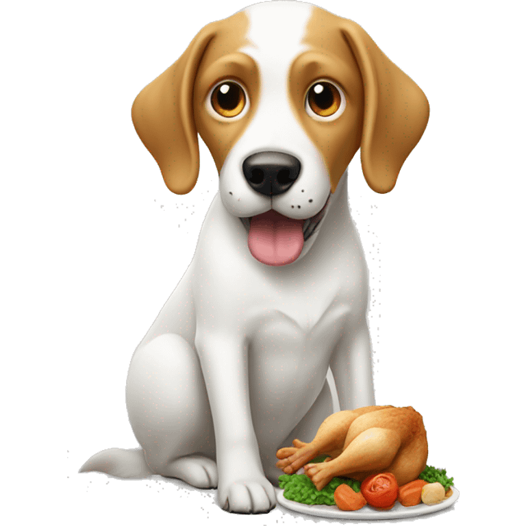 White dog eating a chicken emoji