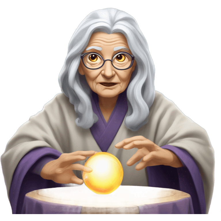 Wise Old Lady Fortune teller with crystal ball looking into the camera emoji