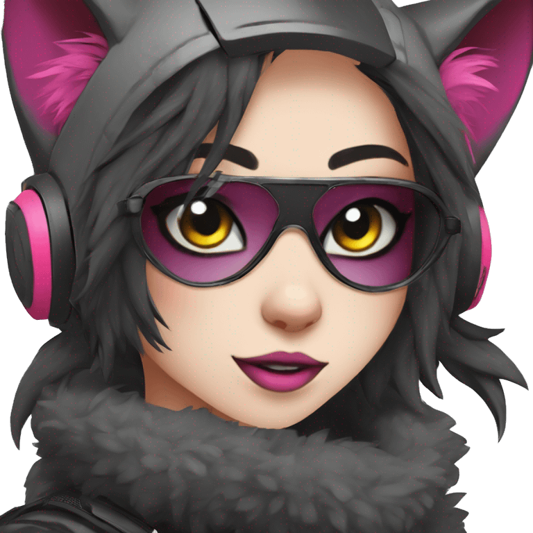 Edgy Shy Anthro cool pretty colorful dark cat-fursona techwear emoji