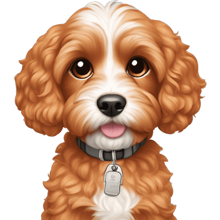 Cavapoo dog orange cute with dog tag saying Mochi emoji