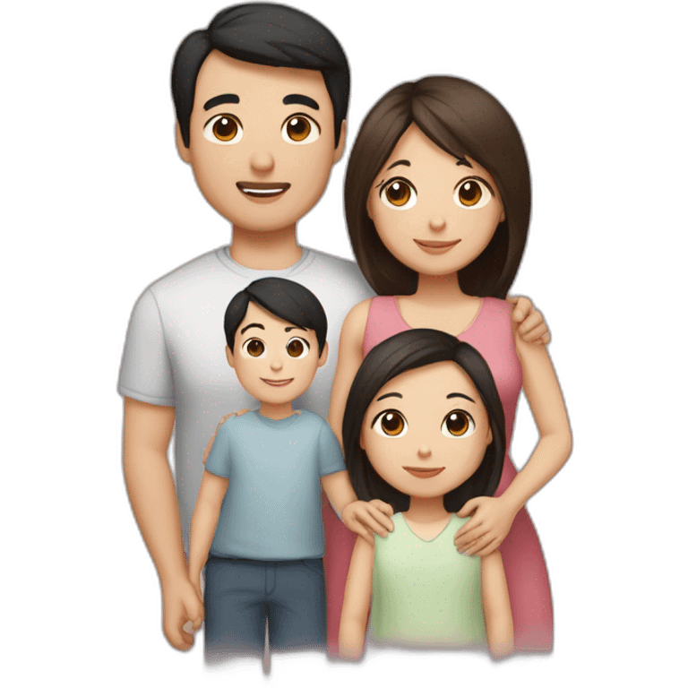 A family of 2 parents and a baby girl, the dad has black hair, Mum has long Brown hair and is prégnant, the baby girl has light Brown short hair emoji