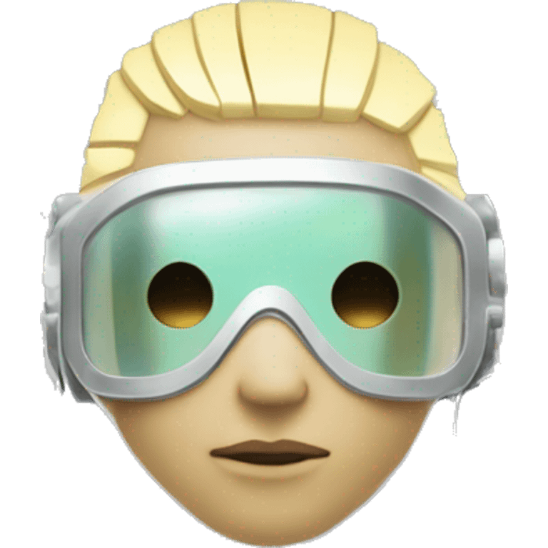 Pastel light yellow hair cyborg with silver respirator mask and circuits emoji