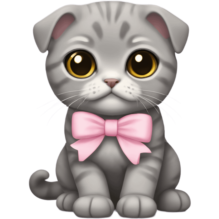 Grey Scottish fold with light pink bow emoji