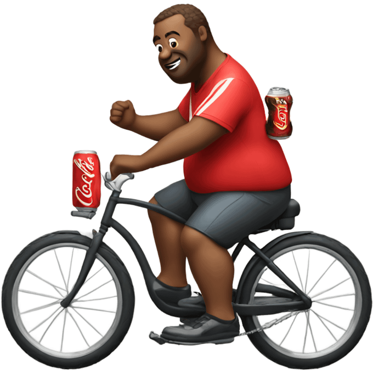 Fat man riding a bike with a Coke emoji