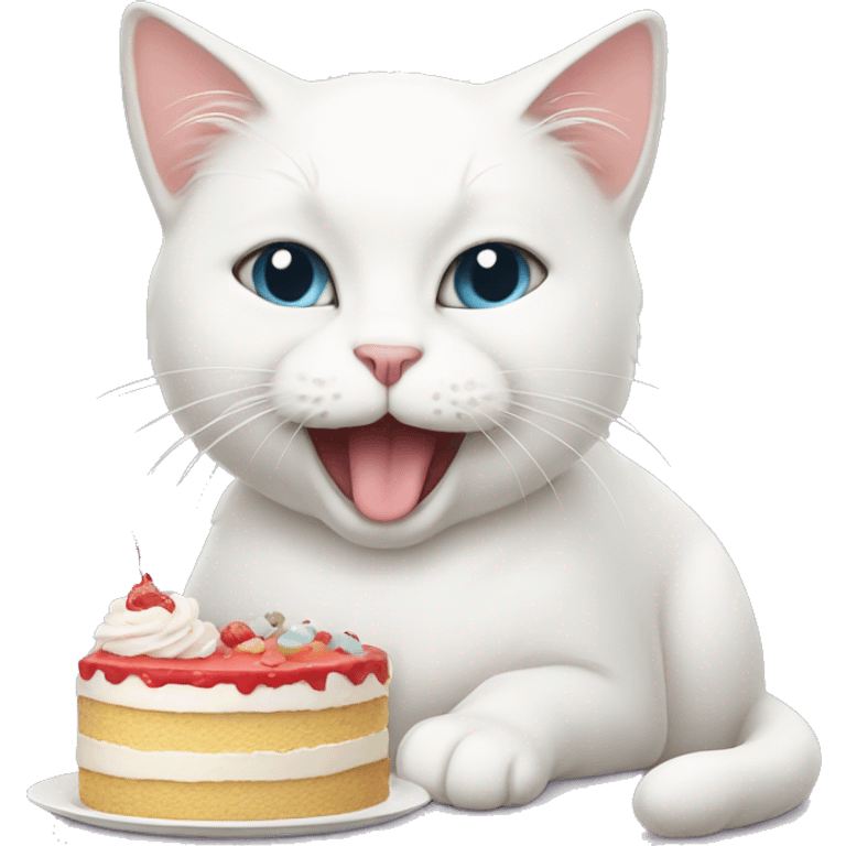 White cat eating cake  emoji