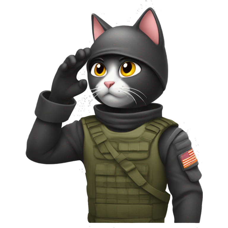 Cat Ninja saluting with his paw to his forehead like a solider in the army emoji