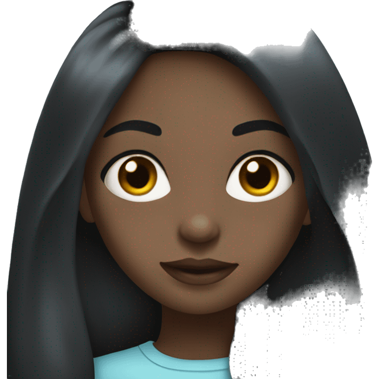 Black girl with light blue eyes with long black hair  emoji