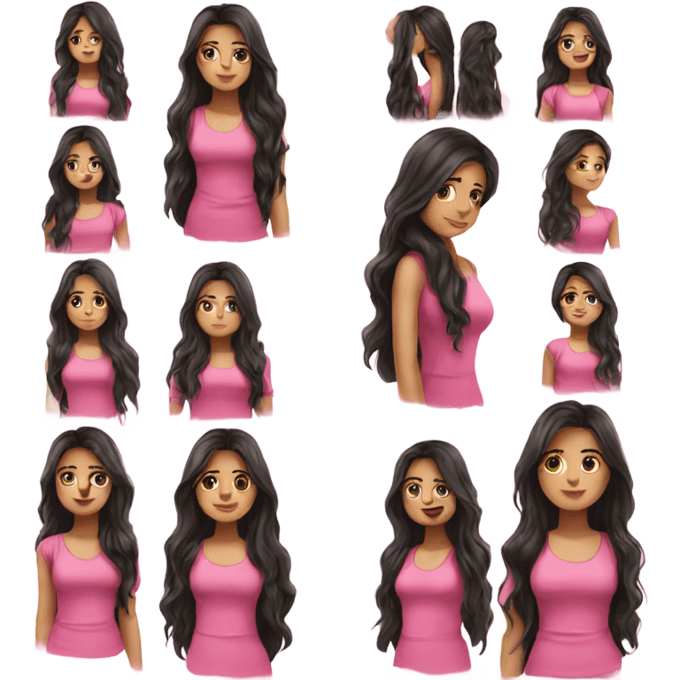 beautiful girl long dark hair pink top emoji