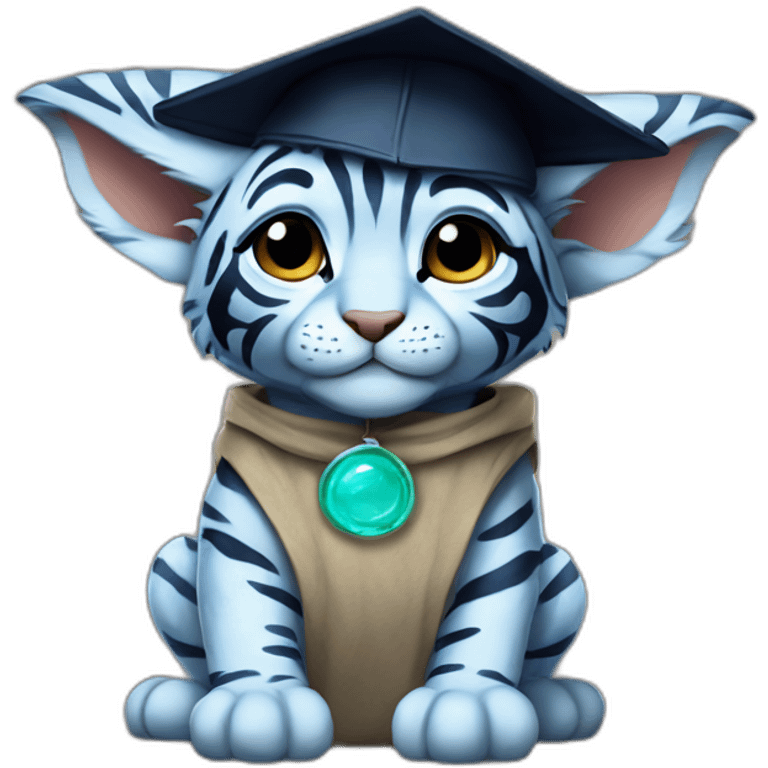 cutie blue skin tiger whole body sit similar to baby yoda with a college mortarboard emoji