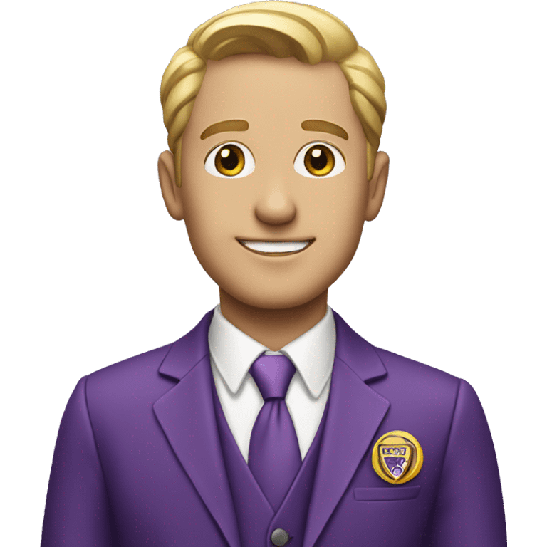 A man in a purple suit with a WB badge emoji