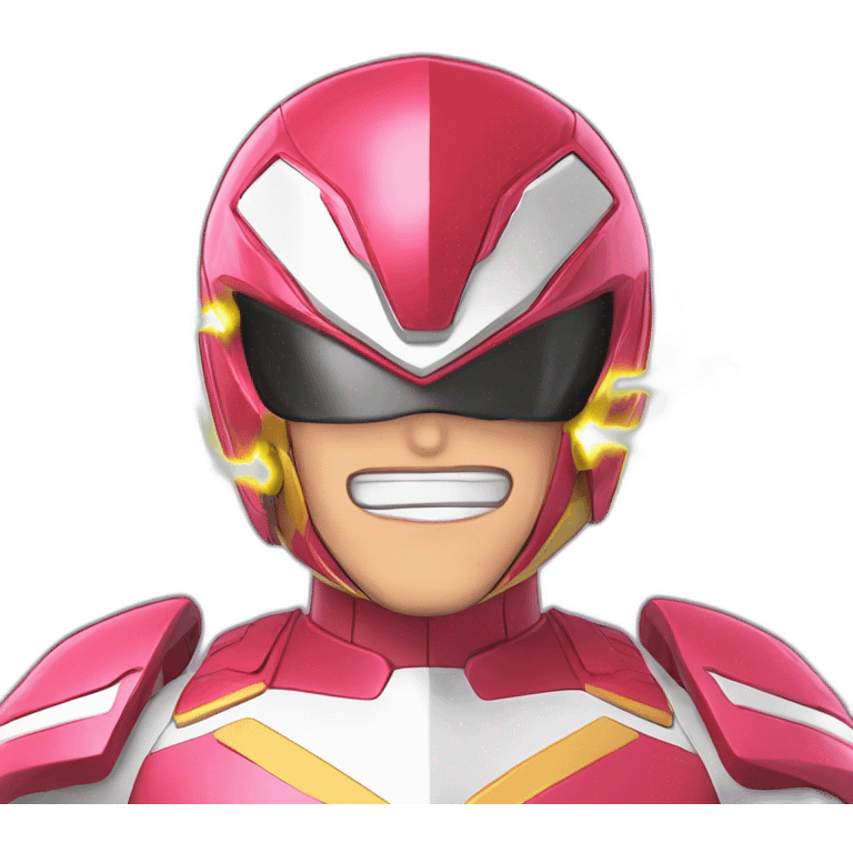 power ranger style AI with brain exposed lightning explosion overwhelmed anime style emoji