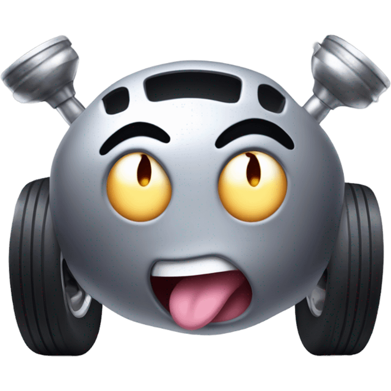 Metal cute mad Kirby Gray ball driving on 4 car wheels with mad eyebrows game emoji