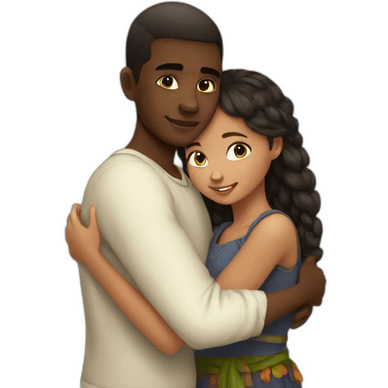 African young man hugging slavic girl emoji