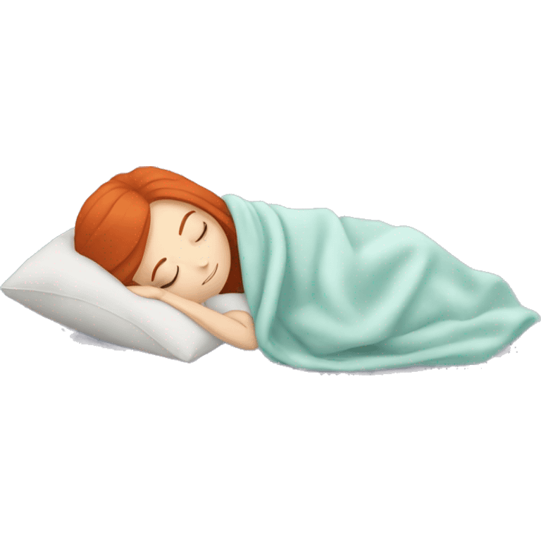 redhead girl sleeping with a pillow and blanket emoji