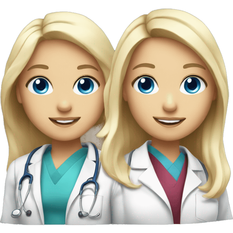 Medical students 2 girls one with blonde hair and blue eyes and the second one blonde with gray eyes  emoji