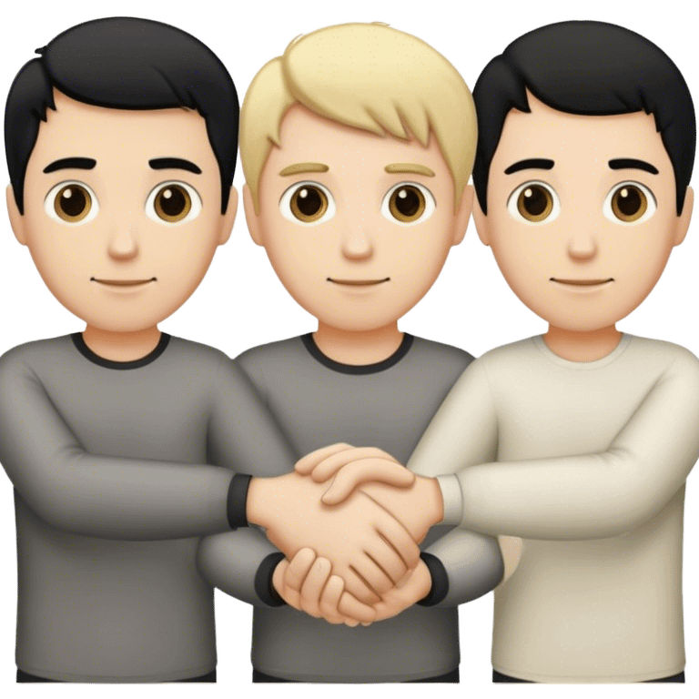 Three men holding hands, all white, one with blonde hair, one with black hair, and one with brown hair emoji