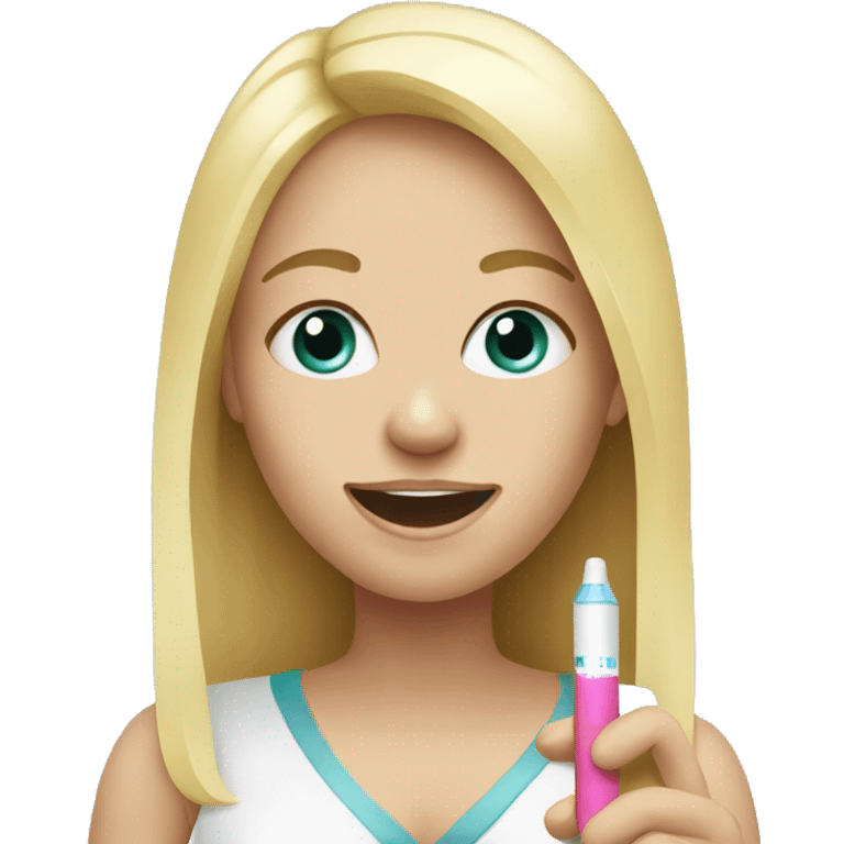 Blonde girl holding a pregnancy test emoji