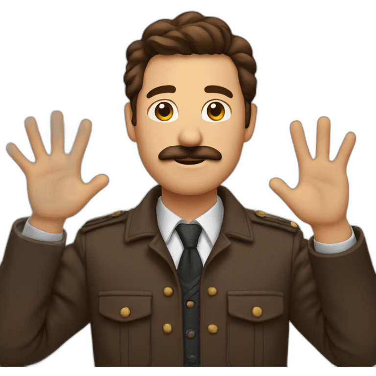 Man with rectangular brown Mustache with brown hair Raise your hand emoji