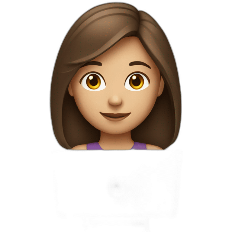 a girl with shoulder-length brown hair at a laptop emoji