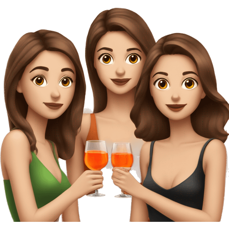 Three beautiful girls (brownHair) drinking aperol   emoji