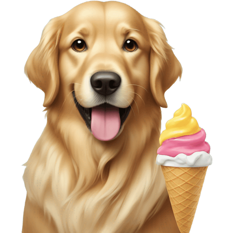 Golden retriever eating ice cream emoji