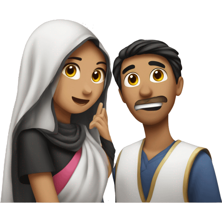 Arab Shriek and Thai girl in love with heart emoji