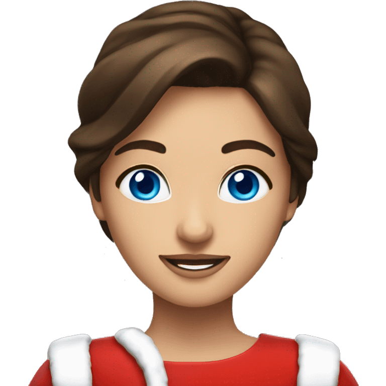 brunette woman in santa costume with blue eyes and tanned emoji