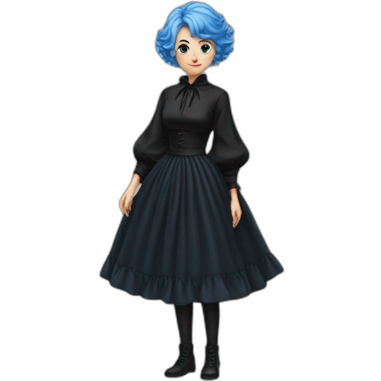 Short Blue-haired witch in black full skirt full length emoji