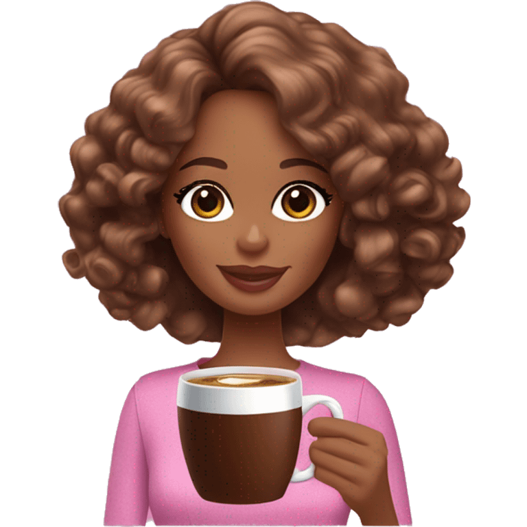 Barbie girl with brown curly hair drinking coffee  emoji