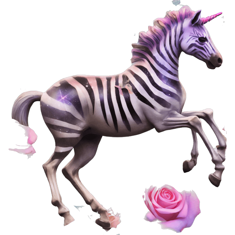 Zebra sparkling nebula unicorn skeleton scars scarred broken cracked Pegasus collage roses flowers palm trees tropical  emoji