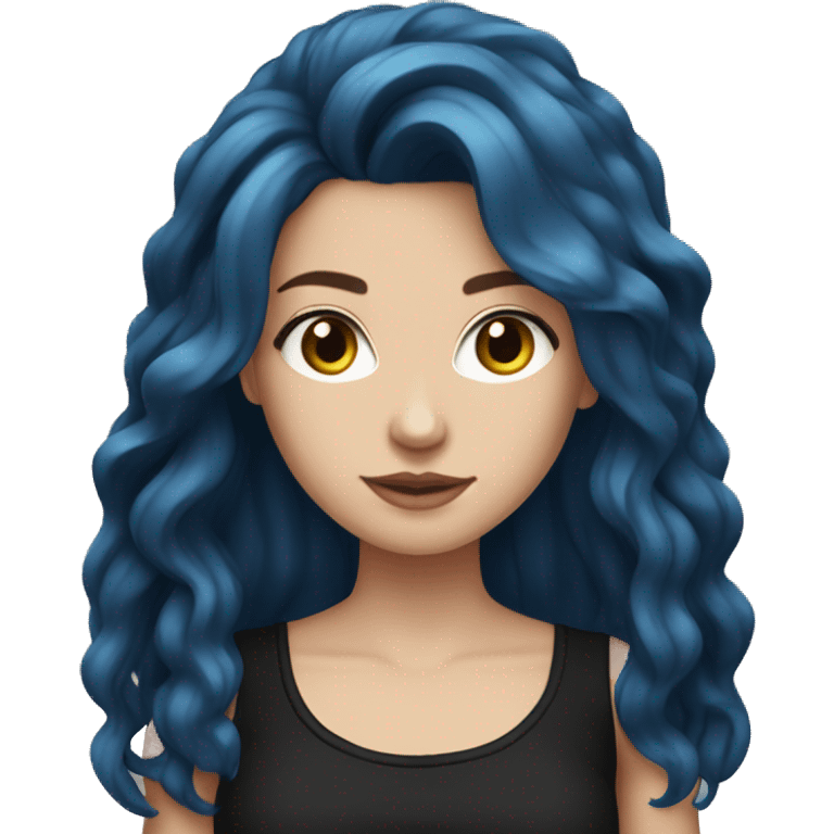 white girl with long dark blue hair wearing black tank top emoji