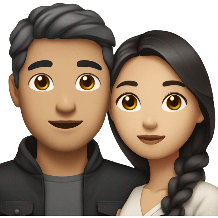 They are holding each other very tightly. A pale Asian man with short dark hair and amber eyes embracing and loving a half Asian woman with long wavy dark hair and dark hazel eyes. They love each other a lot And have good fashion taste. emoji