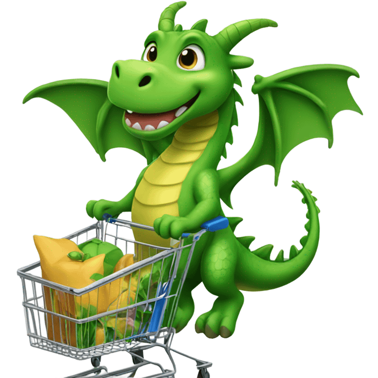 cute green dragon pushing a shopping car emoji